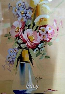 Vintage Bolin Signed Original Flower Arrangements Watercolor Paintings Pair