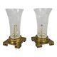 Vintage Brass Dresden Table Lamp Pair Cut Crystal Greek Key Signed Chinoiserie