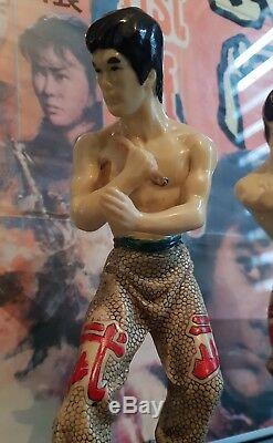 Vintage Bruce Lee original Ceramic Statues Kung Fu card signed 1976 Pair RaRe