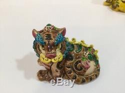 Vintage Chinese Painted/Glazed Porcelain/Ceramic Foo Dogs Pair-3 Tall-Signed