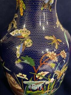 Vintage Chinese Pair of Matching Cloisonne Vases Carp Fish11 1/2 Signed