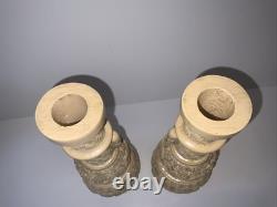 Vintage Chinese White Cinnabar Vases Pair Lacquer Resin Elephant Bulls Signed
