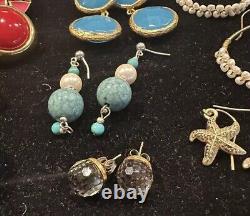 Vintage Estate Earring Lot Pierced Some Signed Enamel Gp Crystal & Gem 26 Pair