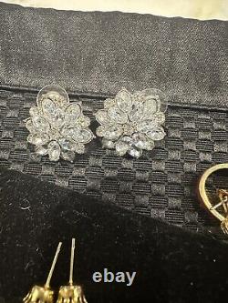 Vintage Estate Earring Lot Pierced Some Signed Enamel Gp Crystal & Gem 26 Pair