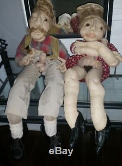 Vintage Folk Art Dolls Signed Ramona Audley 1977 Anatomically Correct Old Couple