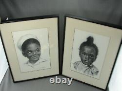 Vintage Framed Pair Signed J. MacDonald Henry Charcoal Art Prints Jamaica Artist