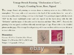 Vintage French Painting, Declaration of Love, Couple Courting Scene Rose, Signed