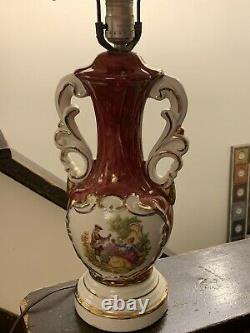 Vintage Hand-Painted Porcelain Victorian Couple Table Lamp (Signed) Fragonard