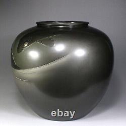 Vintage Japanese Pair of Carp Koi Metal Vase Signed withs Box