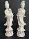 Vintage Kwan Yin Blanc De Chine Porcelain Statues Matching Pair 12 Signed