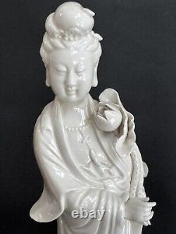 Vintage Kwan Yin Blanc de Chine Porcelain Statues MATCHING PAIR 12 Signed