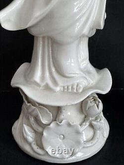 Vintage Kwan Yin Blanc de Chine Porcelain Statues MATCHING PAIR 12 Signed