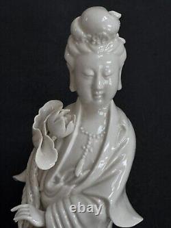 Vintage Kwan Yin Blanc de Chine Porcelain Statues MATCHING PAIR 12 Signed