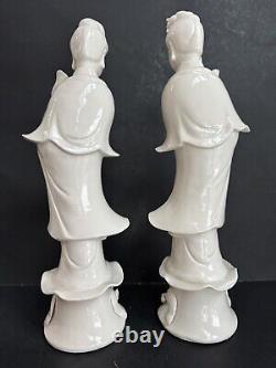 Vintage Kwan Yin Blanc de Chine Porcelain Statues MATCHING PAIR 12 Signed