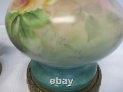 Vintage Limoges Style Lamps Hand Painted & Signed Floral Design Porcelain Pair