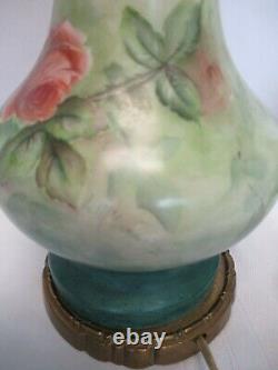 Vintage Limoges Style Lamps Hand Painted & Signed Floral Design Porcelain Pair