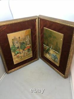 Vintage Mid-Century Lore Signed Pair of Oil Paintings on Masonite MCM Impression