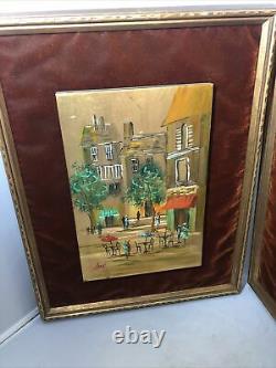 Vintage Mid-Century Lore Signed Pair of Oil Paintings on Masonite MCM Impression