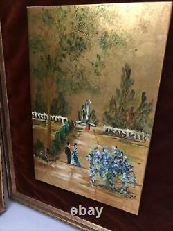 Vintage Mid-Century Lore Signed Pair of Oil Paintings on Masonite MCM Impression