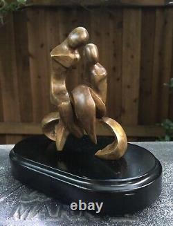 Vintage Mid-Century Modernist Kinetic Bronze Abstract Couple Sculpture Signed