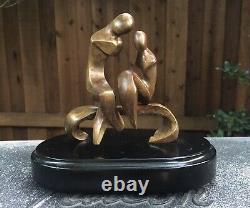 Vintage Mid-Century Modernist Kinetic Bronze Abstract Couple Sculpture Signed