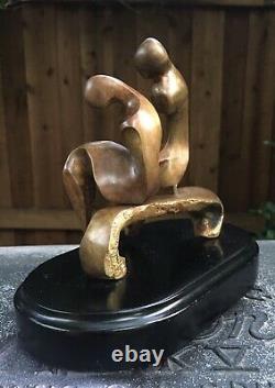 Vintage Mid-Century Modernist Kinetic Bronze Abstract Couple Sculpture Signed