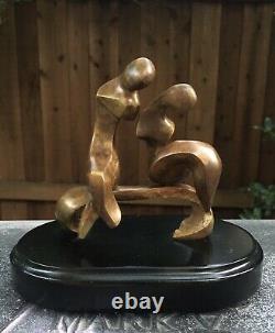 Vintage Mid-Century Modernist Kinetic Bronze Abstract Couple Sculpture Signed