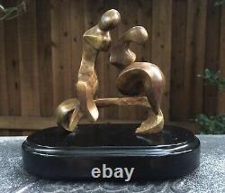 Vintage Mid-Century Modernist Kinetic Bronze Abstract Couple Sculpture Signed