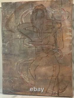 Vintage Modern'Wrapped In Love' Figural Abstract Oil Canvas Signed 24.75x19