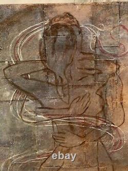 Vintage Modern'Wrapped In Love' Figural Abstract Oil Canvas Signed 24.75x19