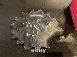 Vintage Original Hand Signed Dan Shupe USA 2 Pc. Girl & Mirror Hand Painted Wood