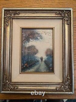 Vintage Original Oil on board James Llewelyn 11.5 X 13.5 Frame Couple Strolling