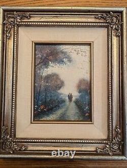 Vintage Original Oil on board James Llewelyn 11.5 X 13.5 Frame Couple Strolling