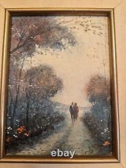 Vintage Original Oil on board James Llewelyn 11.5 X 13.5 Frame Couple Strolling