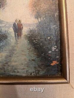 Vintage Original Oil on board James Llewelyn 11.5 X 13.5 Frame Couple Strolling