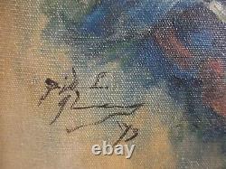 Vintage Original Signed Portrait of Country Boy with Straw Hat One of Pair Oil/C