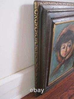 Vintage Original Signed Portrait of Country Girl with Scarf One of Pair Oil/C
