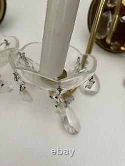 Vintage PAIR Signed Gill Glass Crystal Wall Sconces Hollywood Regency