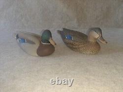 Vintage Pair Carved Wood Mallard Duck Decoys signed Oliver Lawson Crisfield MD