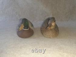 Vintage Pair Carved Wood Mallard Duck Decoys signed Oliver Lawson Crisfield MD