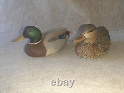 Vintage Pair Carved Wood Mallard Duck Decoys signed Oliver Lawson Crisfield MD