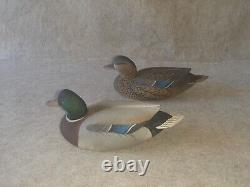 Vintage Pair Carved Wood Mallard Duck Decoys signed Oliver Lawson Crisfield MD