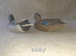 Vintage Pair Carved Wood Mallard Duck Decoys signed Oliver Lawson Crisfield MD