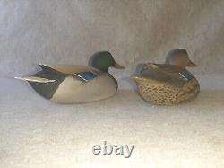 Vintage Pair Carved Wood Mallard Duck Decoys signed Oliver Lawson Crisfield MD