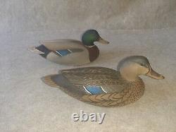 Vintage Pair Carved Wood Mallard Duck Decoys signed Oliver Lawson Crisfield MD