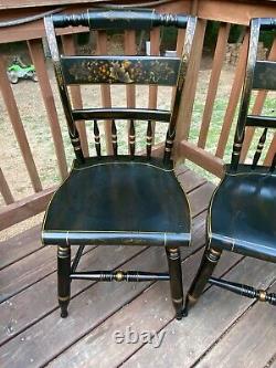 Vintage Pair Hitchcock Chairs Black with Black Seat with Gold Accents SIGNED