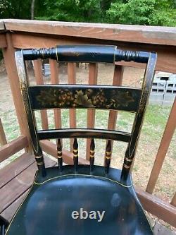 Vintage Pair Hitchcock Chairs Black with Black Seat with Gold Accents SIGNED