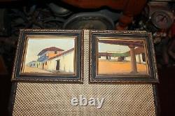 Vintage Pair Joel Pozoe Signed Paintings Architectural Buildings Nelson & Wilson