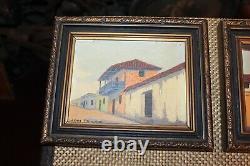 Vintage Pair Joel Pozoe Signed Paintings Architectural Buildings Nelson & Wilson