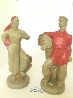 Vintage Pair Mid Century 1940s Frederick Weinberg Russian Peasant WPA Sculptures